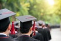 Back of graduates during commencement at university. Close up at Royalty Free Stock Photo