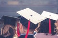 Back of graduates during commencement at university, Close up at graduate cap.graduation ceremony.