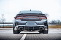 The back of a gray American Dodge Charger supercar