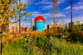 The Head sculpture by Jun Kaneko at Gene Leahy Mall, The Riverfront Omaha Nebraska. Royalty Free Stock Photo