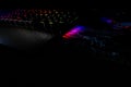 Back lighted computer gaming keyboard with RGB gradient colors, black space for putting text Royalty Free Stock Photo