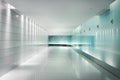 Back-lighted glass walls in an underground futuristic corridor Royalty Free Stock Photo