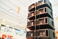 Back of louds audio speakers and sound system in hall Royalty Free Stock Photo