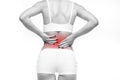 Back or lumbar pain, female person with backache