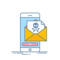 Back malware notification in email on mobile phone. Concept of spam data on cellphone fraud error message, scam, virus Royalty Free Stock Photo