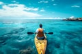 The back of man on kayak look in to the sea, generative AI