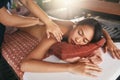 Back Massage At Thai Spa. Woman Having Body Massage At Salon Royalty Free Stock Photo