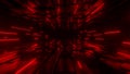 Back moving along dark tunnel illuminated by neon red lights. Digital space. Cyberspace decor element. VJ loop motion background.