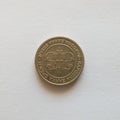 Back of one dinar coin, rsd symbol, currency of the Republic of Serbia, issued in 2003 Royalty Free Stock Photo