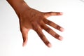 Back of an open manicured hand of a black african indian female