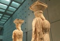 Back of the Original Caryatids of the Erechtheum Ancient Greek Temple on Display in the Acropolis Museum, Athens, Greece Royalty Free Stock Photo
