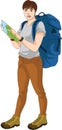 Back Packer Woman Vector Illustration