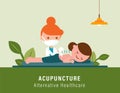 Back pain acupuncture. Alternative healthcare illustration