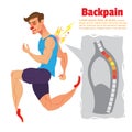Back pain of ahtletic, Cartoon character, Vector illustration. Royalty Free Stock Photo