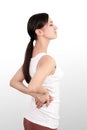 Back Pain. Closeup Of Beautiful Woman Having Spinal Or Kidney Pain, Backache. Female Suffering From Painful Feeling, Muscle Or Ner Royalty Free Stock Photo