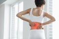 Back Pain. Closeup Of Woman Body With Pain In Back, Backache Royalty Free Stock Photo