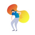 Back pain concept modern vector illustration, male person holding back on fluid gradient background.Painful spinal injury tension.