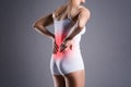 Back pain, kidney inflammation, ache in woman`s body Royalty Free Stock Photo