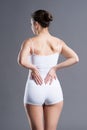 Back pain, kidney inflammation, ache in woman`s body Royalty Free Stock Photo