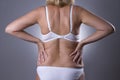 Back pain, kidney inflammation, ache in woman`s body Royalty Free Stock Photo