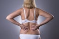 Back pain, kidney inflammation, ache in woman`s body Royalty Free Stock Photo