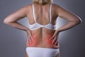 Back pain, kidney inflammation, ache in woman`s body Royalty Free Stock Photo