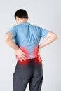 Back pain, kidney inflammation, man suffering from backache