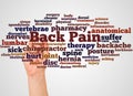 Back Pain word cloud and hand with marker concept