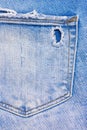 Back pocket of blue, ripped jeans Royalty Free Stock Photo