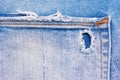 Back pocket of blue, ripped jeans Royalty Free Stock Photo