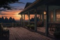 back porch of a farmhouse at dusk, magazine style illustration Royalty Free Stock Photo