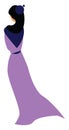 Back portrait of a young girl wearing a light purple dress and blue hat vector color drawing or illustration