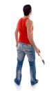 Back pose of man with hammer