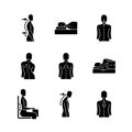 Back and posture problems black glyph icons set on white space Royalty Free Stock Photo