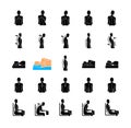 Back and posture problems black glyph icons set on white space Royalty Free Stock Photo