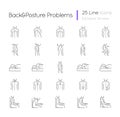 Back and posture problems linear icons set