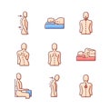 Back and posture problems RGB color icons set Royalty Free Stock Photo