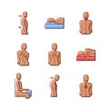 Back and posture problems RGB color icons set Royalty Free Stock Photo