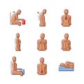 Back and posture problems RGB color icons set Royalty Free Stock Photo