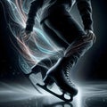 Back POV view ice skater shoe with energy flowing out, power concept Royalty Free Stock Photo