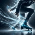 Back POV view ice skater shoe with energy flowing out, power concept Royalty Free Stock Photo