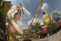 Back of Pra Put Ratanamani Srihathai Naresuan sitting outdoor Buddha in Wat Maniwong temple.