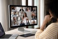 Focused young african american woman holding video conference talk. Royalty Free Stock Photo