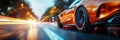 back rear wheel of fast moving car with motion blur. Luxury orange sports car Royalty Free Stock Photo