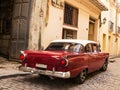 Back Red old and classical car in road of old Havana Cuba Royalty Free Stock Photo