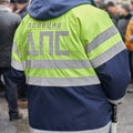 Back of a russian traffic policeman wearing his uniform jacket