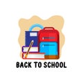 Back School Day Vector Logo Background Design, Children, Teens Reaching For Knowledge, With School Equipment