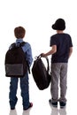 Back of schoolboy holding backpack Royalty Free Stock Photo