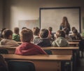 Back shot of students engaged in a classroom. Generative AI