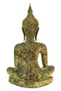 Back side of ancient Buddha metal statue isolated on white background